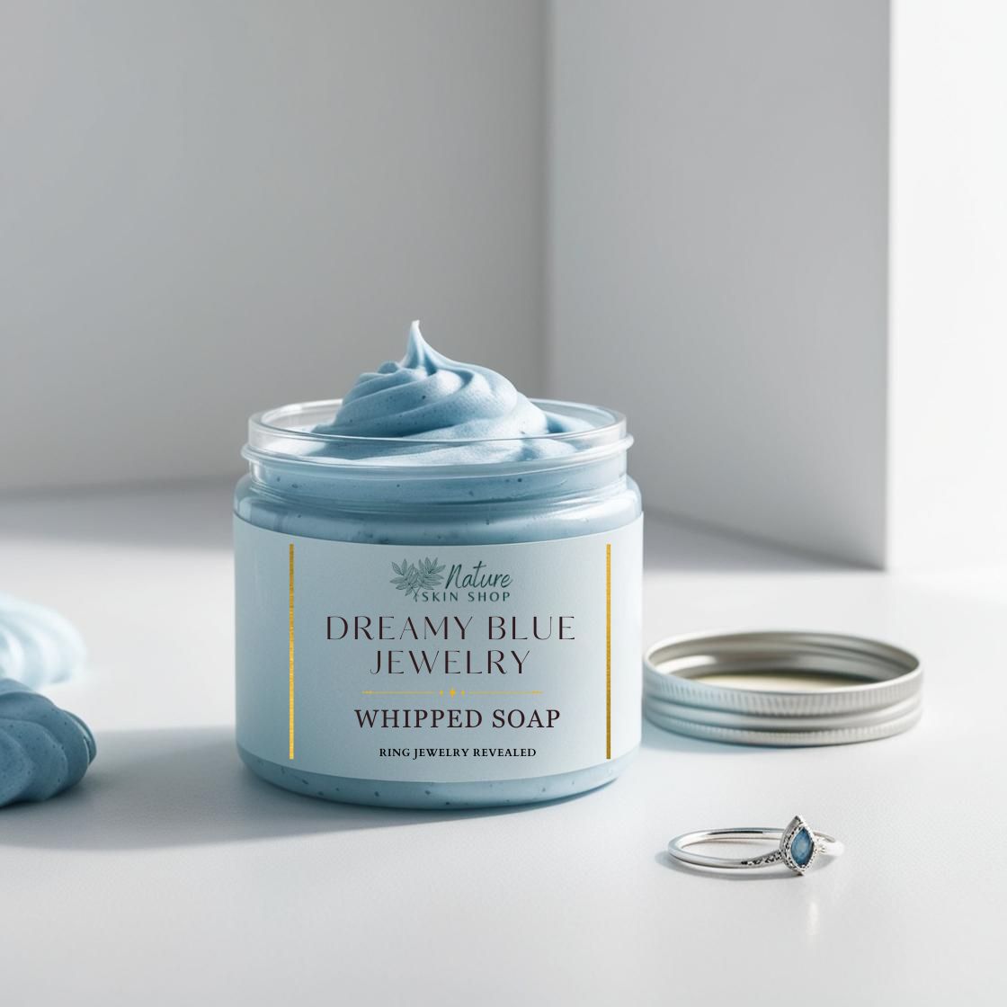 Dreamy Blue Jewelry Whipped Soap, RING REVEAL inside!