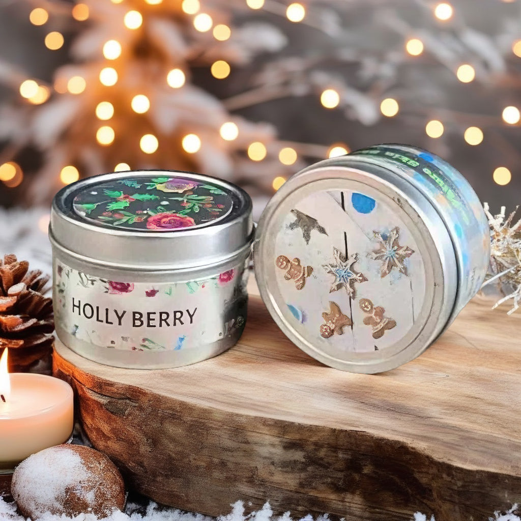 Holiday Wood Wick Candles Gift Set Holly Berry and Ginger Snaps (2 pack)