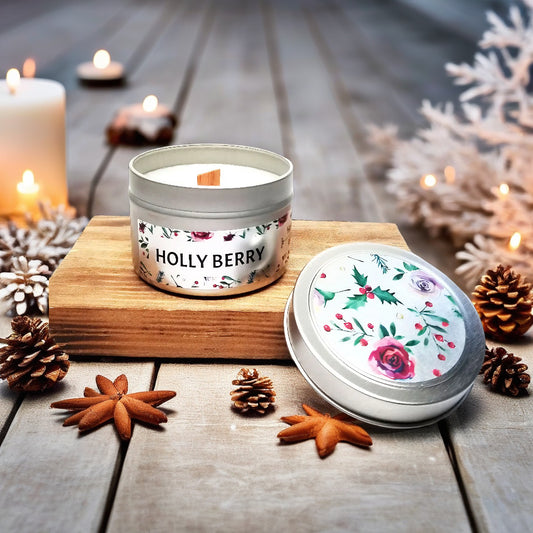 Holiday Wood Wick Candles Gift Set Holly Berry and Ginger Snaps (2 pack)