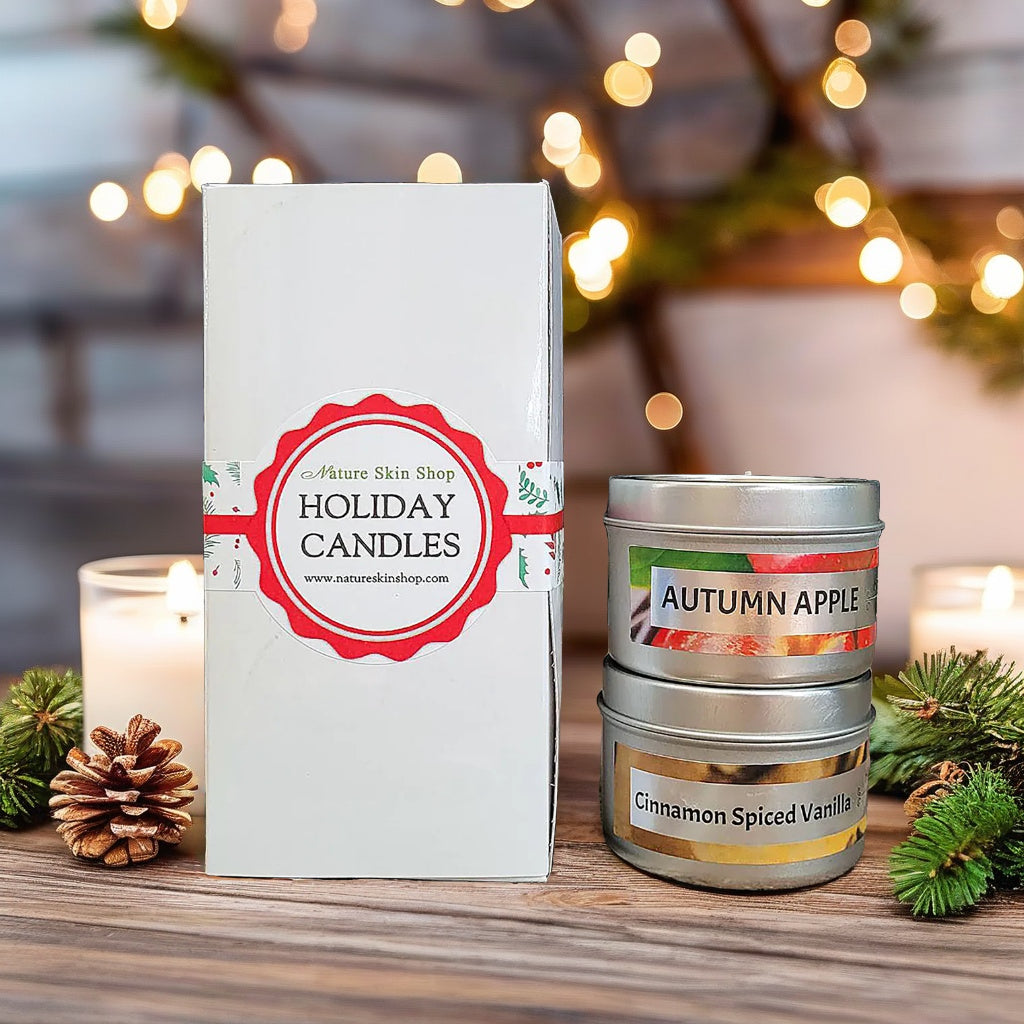 Holiday Wood Wick Candles Gift Set Cinnamon Vanilla Spiced and Autumn Apple (2 pack)