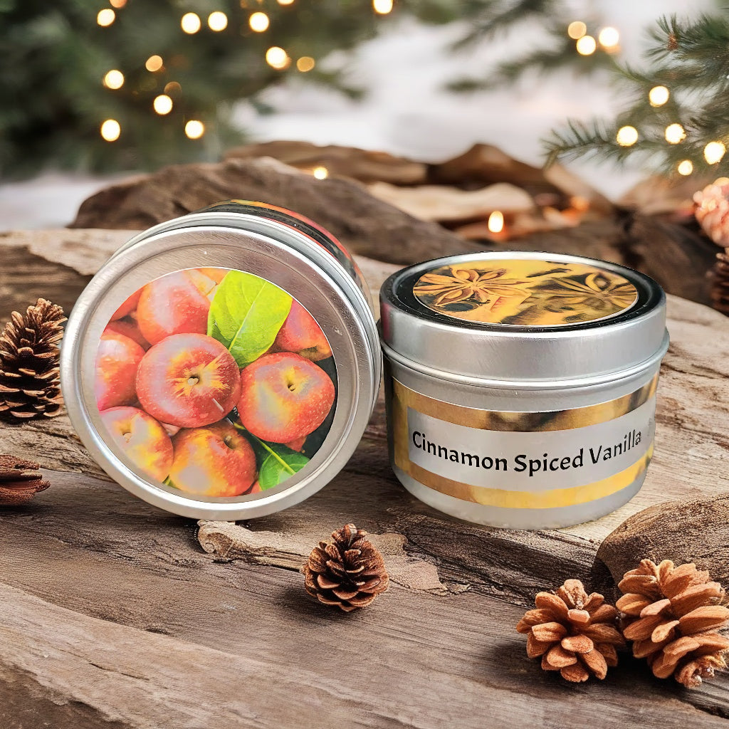 Holiday Wood Wick Candles Gift Set Cinnamon Vanilla Spiced and Autumn Apple (2 pack)